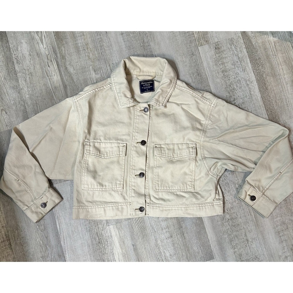 Abercrombie & Fitch Women's Small Cream Cropped denim Trucker Jean Jacket